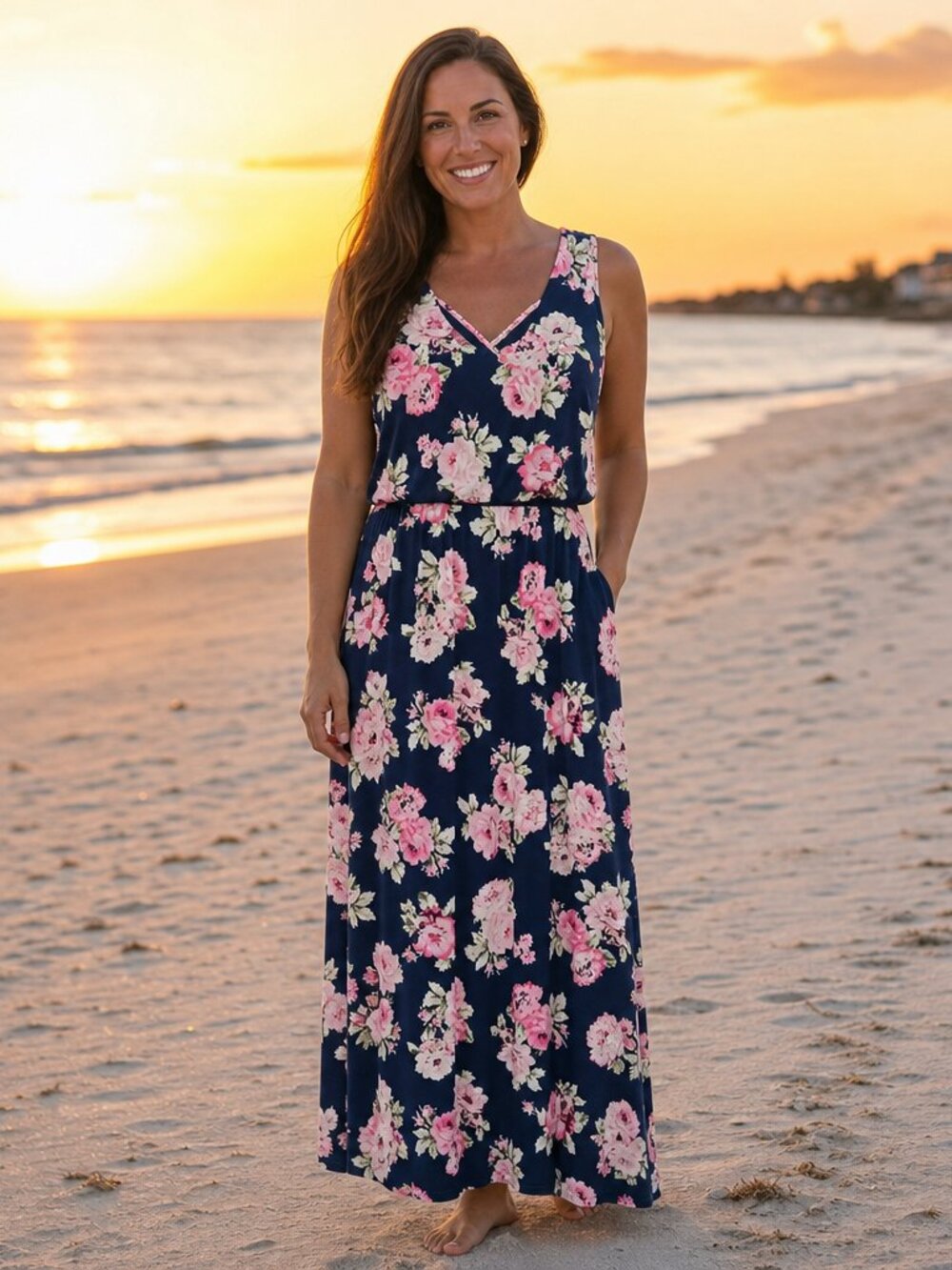 Three Hearts Navy Floral Maxi Dress | Size Medium | EUC
